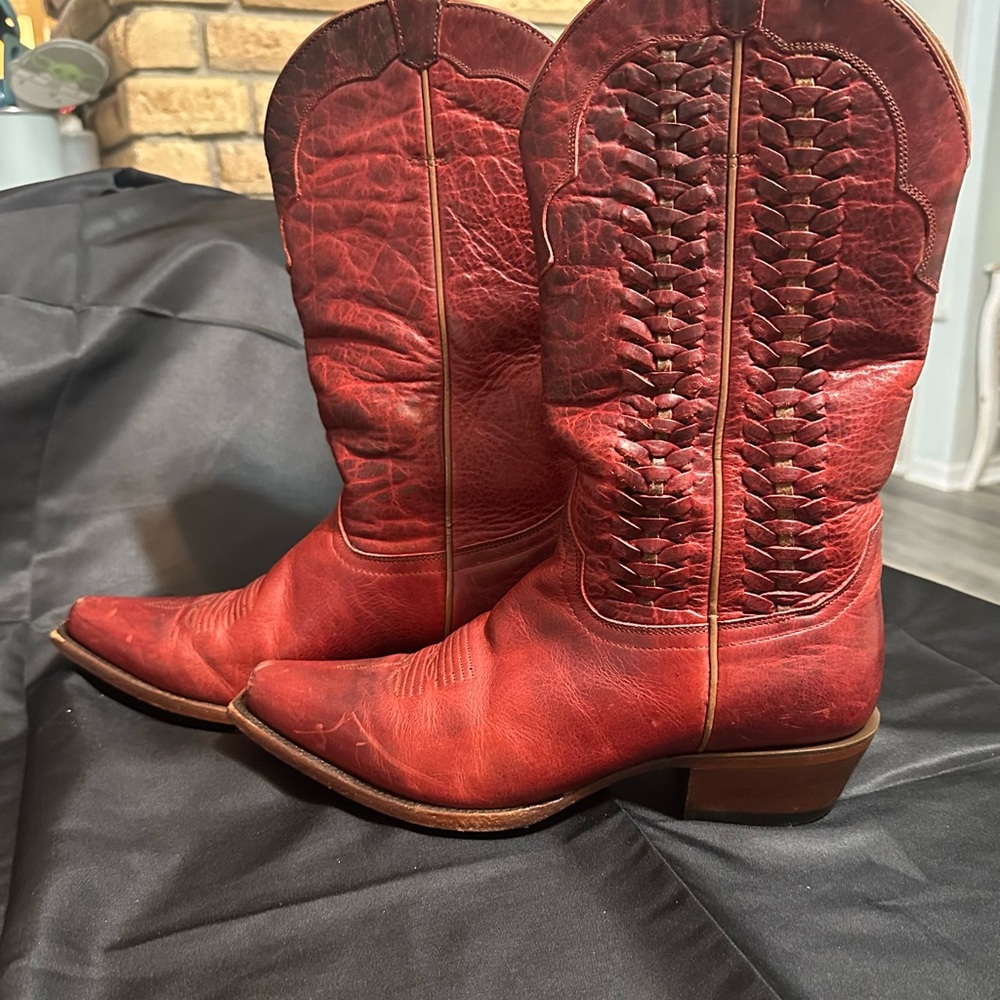 Shyanne Red Woven-Detail Western Boots